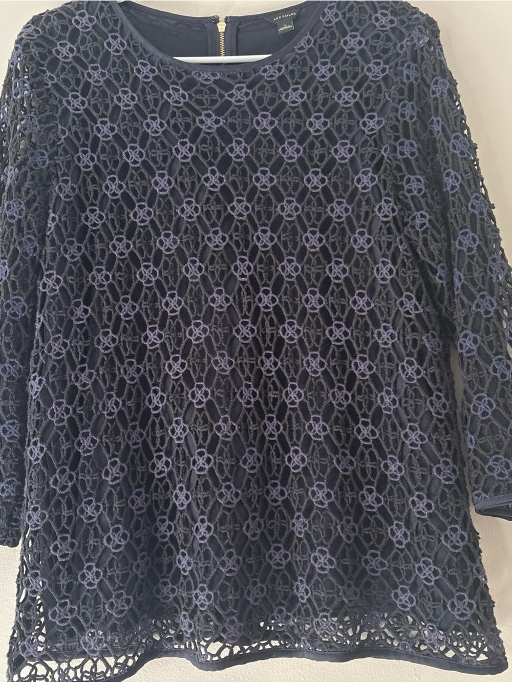 Ann Taylor Navy Crochet Lace Long-Sleeve Tunic